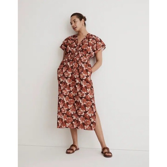 Madewell x Reistor Floral Maxi Dress – Size M – Rust/Blush Floral – Drawstring - Picture 2 of 7